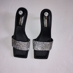 NEW Good American Kickstand Slide Mules‎ Rhinestone Glam Size 7.5